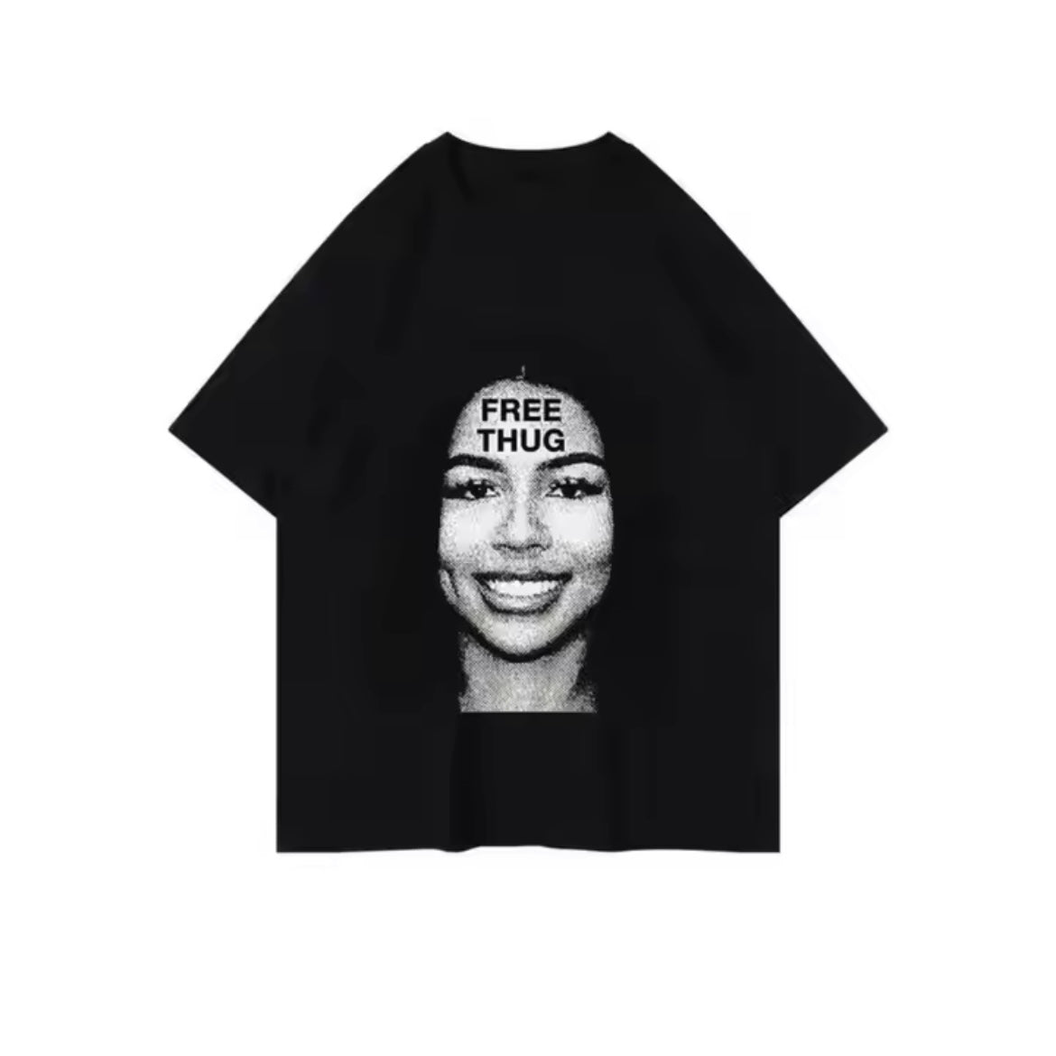 T-shirt oversize nera “FREE THUG”